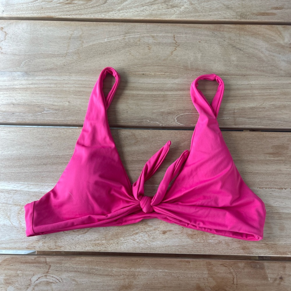 RVCA bikini top in size large, hot pink, faux tie in front
